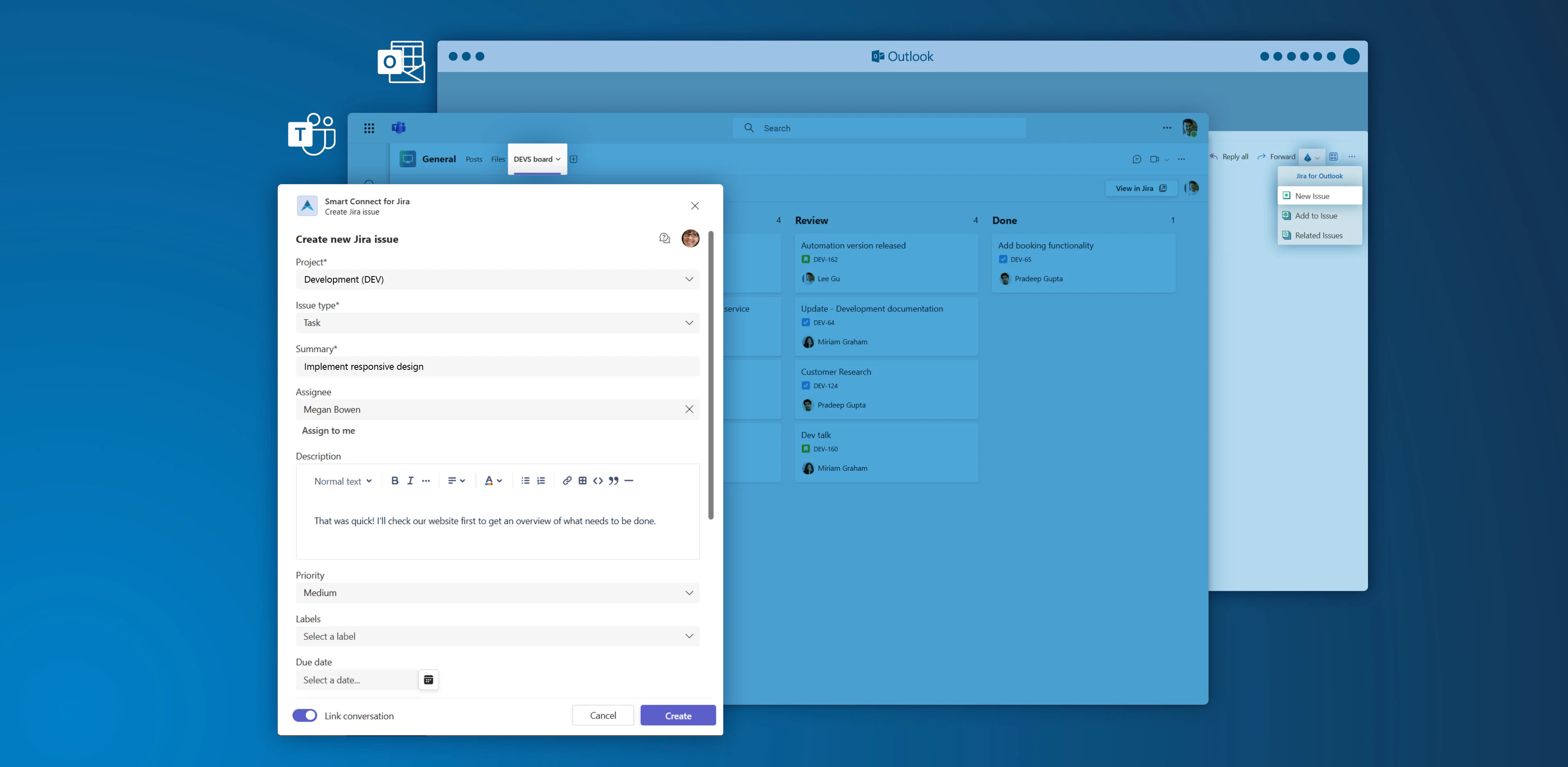 screenshot of Microsoft 365 for Jira